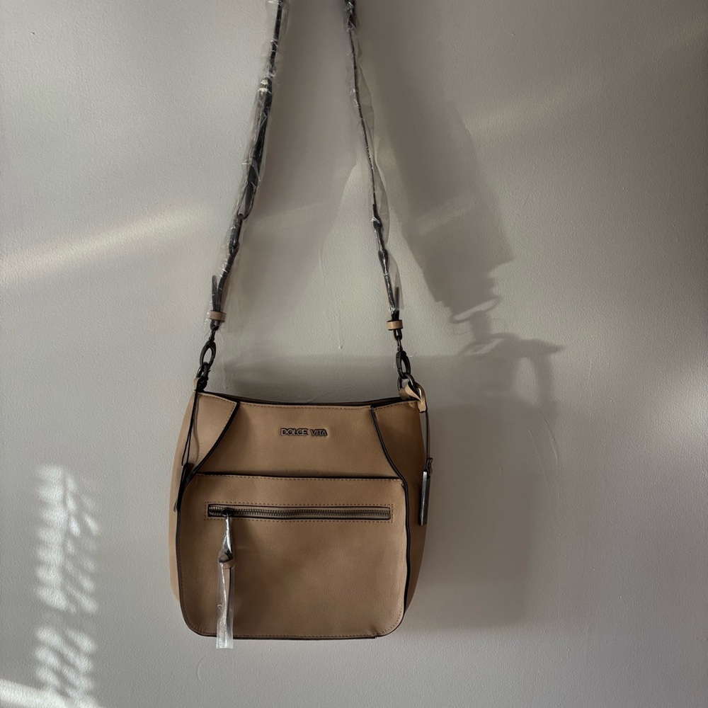 NWT Dolce Vita Tan Faux Leather Cross Body Purse Handbag Faux Snake Skin Strap - Picture 3 of 10